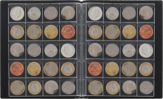 200 Pockets Coin Albums - 1.8x1.8 inch Grid Blue Coin Book 10 Pages Coin Collection Holder Letter Size Coin Storage Book 4.5x4.5 cm Pocket CS0220BL