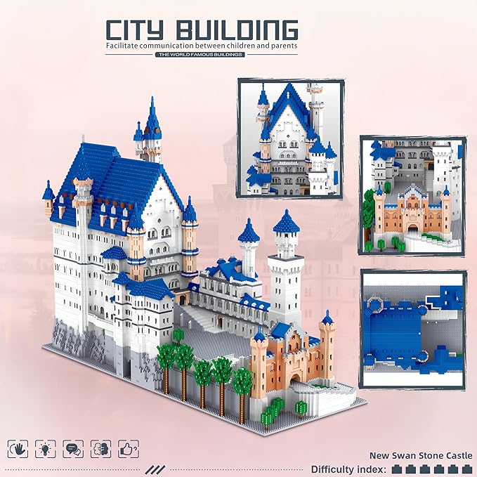 Huge Swan Stone Castle Micro Mini Blocks – 10000pcs Challenging Building Set, High-Difficulty 3D Puzzle, Ultimate Achievement, Cool Decorative Piece, Perfect Time-Killer