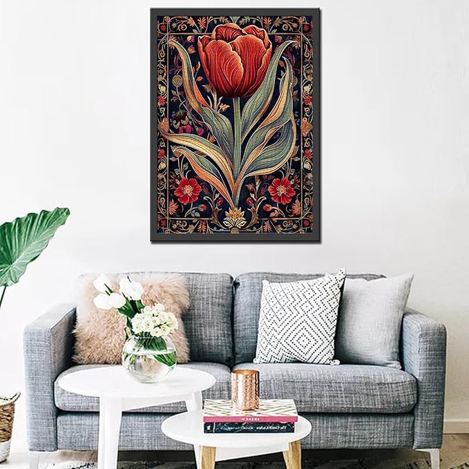 Red Tulip Flower Jigsaw Puzzle 1000 Pieces Puzzles for Adults,Symbol of Purity Jigsaw Puzzles for Challenging Family Activity Games Colorful Celtic Background Puzzle for Home Decor Gifts