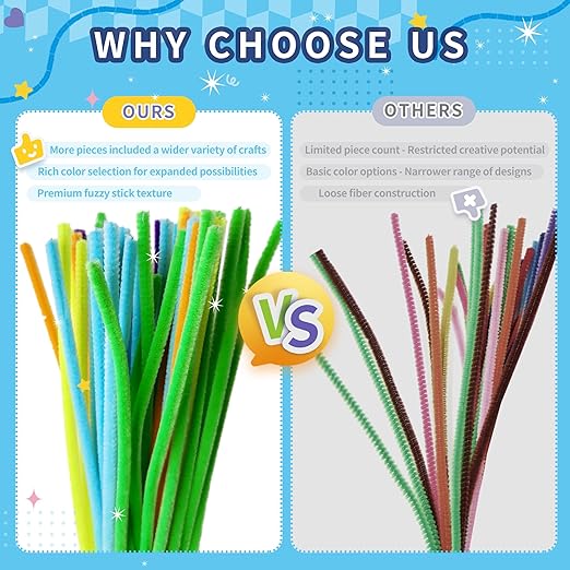 1200 Pcs Chenille Pipe Cleaners for Crafts – 24 Assorted Colors Fuzzy Sticks, DIY Art Supplies for Kids, Classroom Projects & Decorations