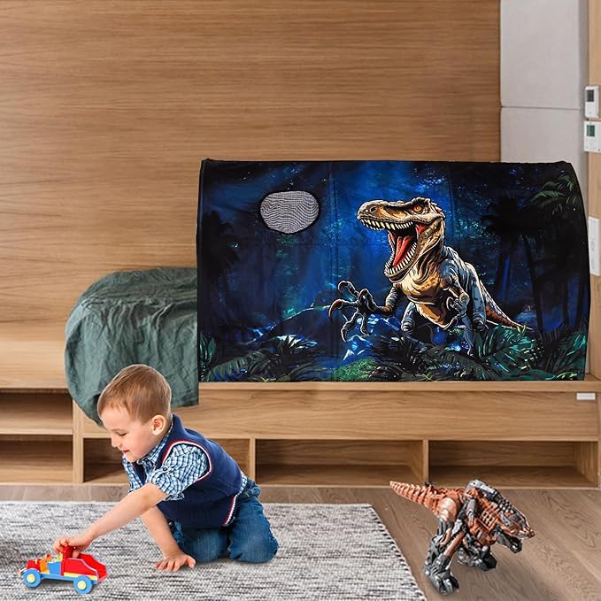 Kids Bed Tent Twin Beds - Zoos and Cars Wonder Play Tents Boys Girls Ventilated Indoor Play Tent Children Promotes Independent Play, Stimulates Imagination Set-Up Playhouse (Dinosaur)