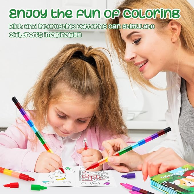 BenLouis 12 Farm Animals Mini Coloring Books Kids with 12 Stacking Crayons Cow Horse Barn Party Favors Small Activity Books Bulk for Kids Farm Birthday Party Gift Goodie Bag Stuffers