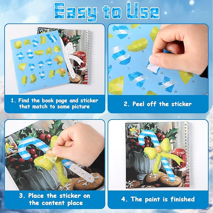 6Pcs Hello Winter Paint by Sticker Books for Kids Ages 4-8 Sticker by Number Books Activity Book for Kids Ages 3-5 Sticker Puzzle Book Xmas Craft Art Toddler Girl Gift with Snowman Penguin 48 Pictures