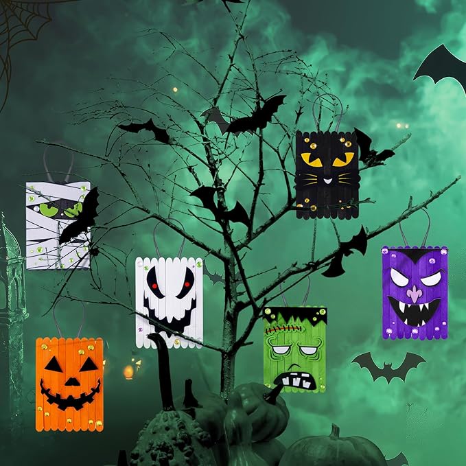 NRWRTY 25 Sets Halloween Crafts Kits,Arts and Crafts with DIY Ghost Pumpkin Felt Stickers Craft Sticks for Halloween Party Favors
