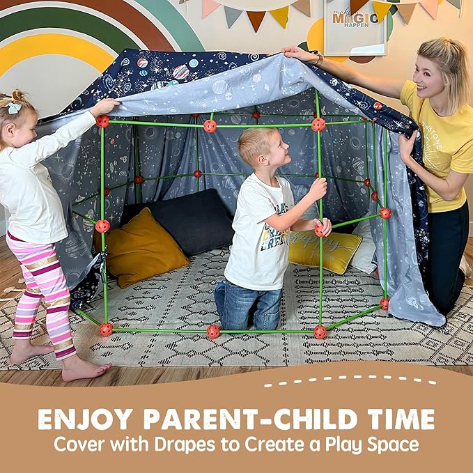 Tiny Land Fort Building Kit Creative Fort Indoor Outdoor for 5-12 Years Old Boys and Girls STEM Building Toys with Storage Bag DIY Castles Tunnels with 86 Rods and 44 Balls