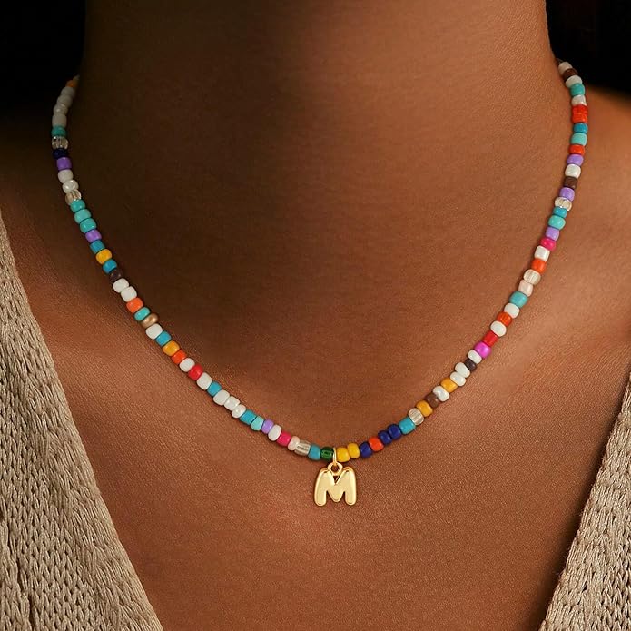 Colorful Initial Necklace for Girls Kids Women, Dainty 18K Gold Plated Bubble Initial Letter Necklace Teen Girls Gifts Trendy Stuff Birthday Gifts for 5 6 7 8 9 10 Yearl Old Girl