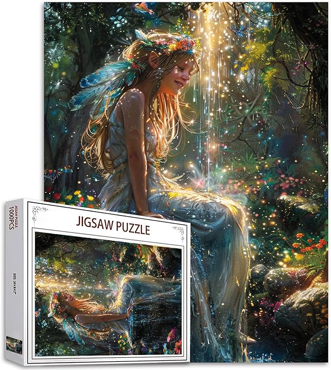 Tucocoo 1000 Piece Jigsaw Puzzles for Adults Angels in Forest Garden Painting Jigsaw Puzzle Magical Glistening Fairy 1000 Pieces Puzzles Game Smile Girl Landscape Art Wall Decor DIY Craft Puzzle Gift