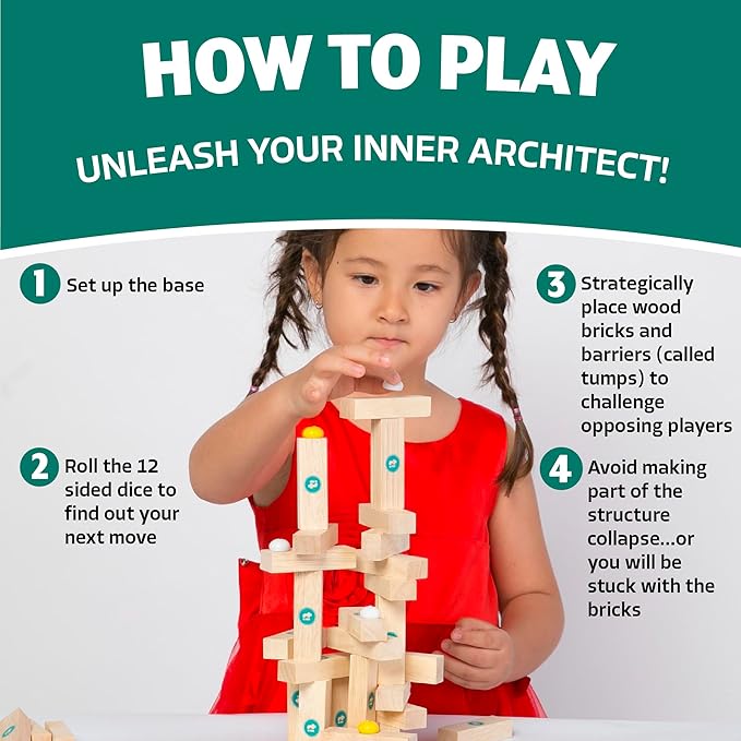 Wooden Block Stacking Tower Game – Fun Party & Family Board Game for Kids, Teens, & Adults – STEM Educational Toy