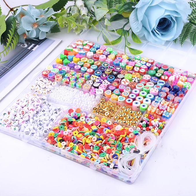 2880pcs Polymer Clay Beads Bracelet Making kit,Cute Fun Beads Sport Ball Fruit Flower Animal Cake Butterfly Heart Beads Charms for Jewelry Necklace Earring Making DIY Accessories for Children Girls