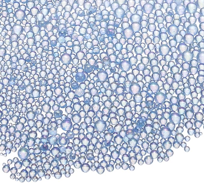 Iridescent Glass Tiny Bubble Beads, 0.4-3mm 10g No Hole Micro Mini Round Sky Blue Water Droplets Beads - Applications: for Resin Filler, Nail Art, Dollhouse Bath Tub