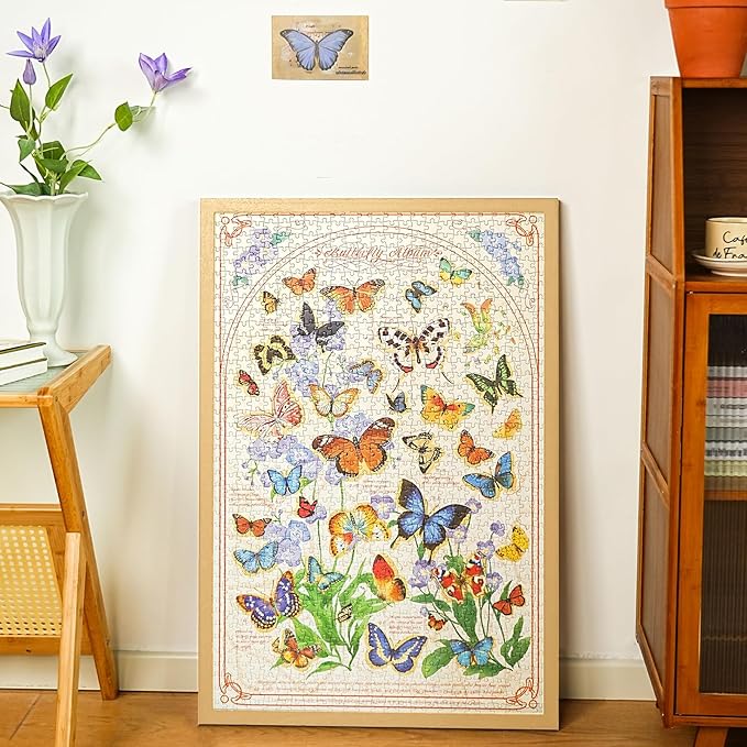 MOMIBOOK Puzzles for Adults 1000 Pieces Jigsaw Puzzles of Butterflies Whisper of Blossom, Pearlescent Butterfly Painting Image Challenging Hard Impossible Puzzle Unique Party Christmas Birthday Gifts