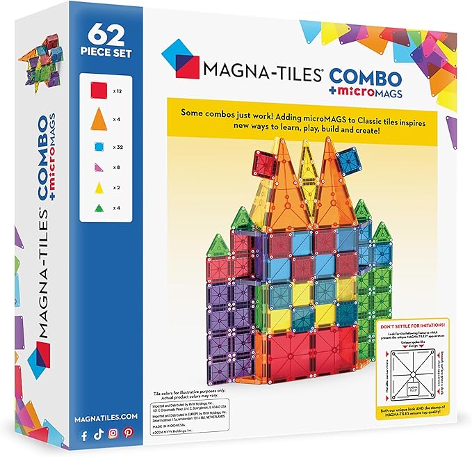 MAGNA-TILES Combo 62-Piece Magnetic Construction Set, The Original Magnetic Building Brand