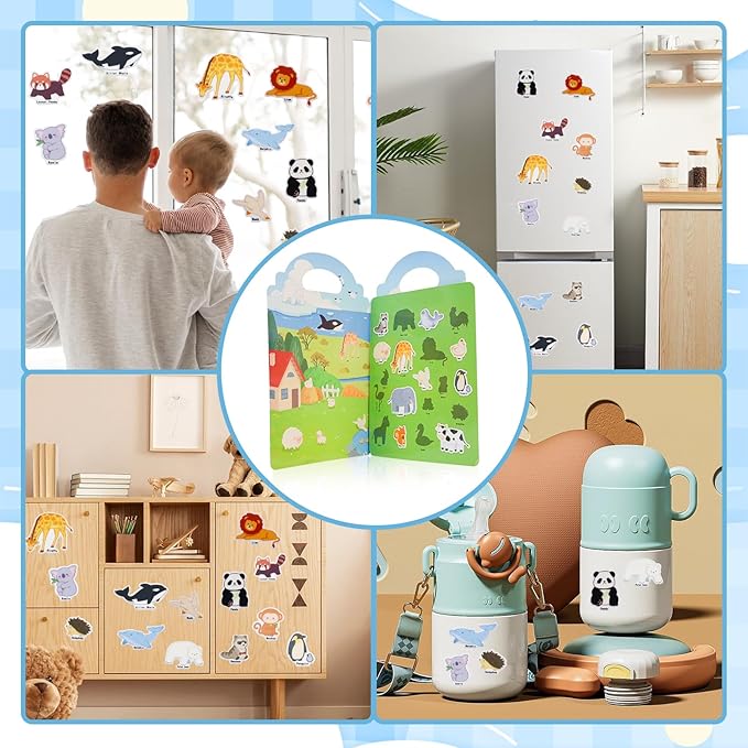Newest Animals Sticker Book for Kids 2-4,Reusable Jelly Stciekr Activity Book for Kids,Birthday Party Gift Removable &Washable Christmas Gift