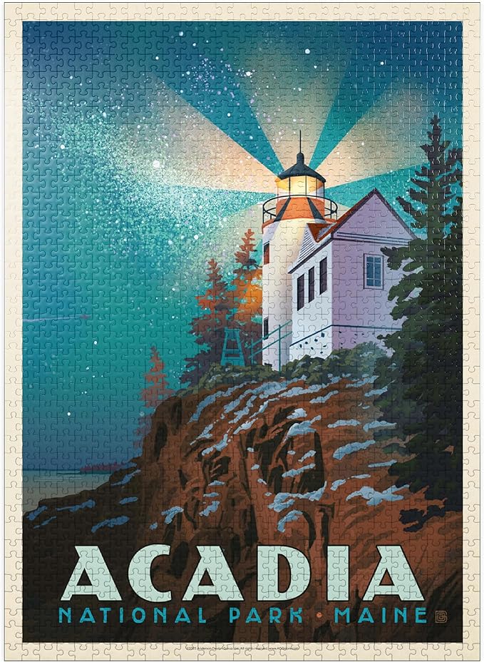 MyPuzzle Acadia National Park: Lighthouse at Night - Premium 1000 Piece Jigsaw Puzzle for Adults