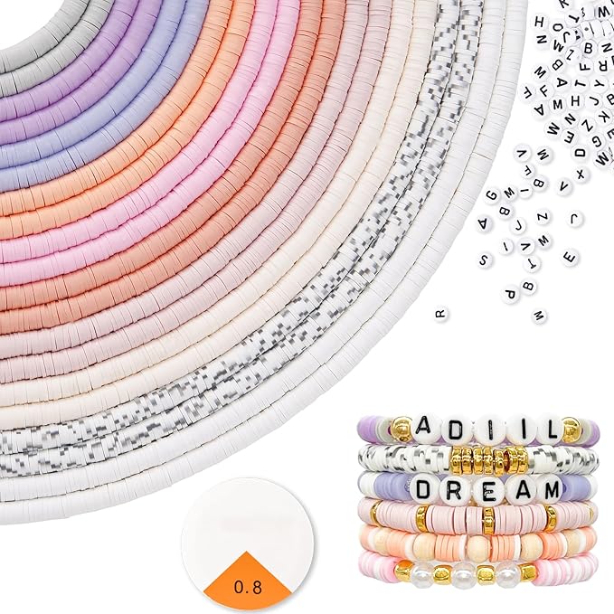 ADIIL 7200pcs Clay Beads Bracelet Making Kit, 6mm Polymer Heishi Beads for Jewelry Making, Friendship Bracelet Kit Birthday Gift for Adults Pink