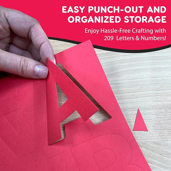 209 Pcs 3" Red Bulletin Board Letters & Numbers, Capital Letters, Numbers, Punctuation, US Made Card Stock Punch Out Letters for Poster, Bulletin Board, Classroom - Precut Letters & Numbers
