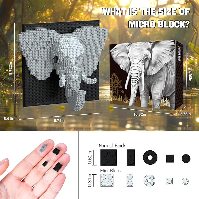 Elephant Micro Mini Building Block Sets for Adults, No Compatible with Lego, 3D Animals Wall Art Kits for Home Wall Decor & Table Display, Creative Toy Gifts for Kids Teens Boys Girls (1625 PCS)