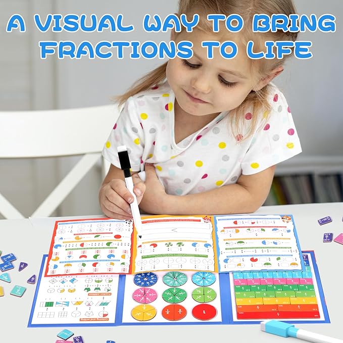 Magnetic Fraction Educational Puzzle, 120 Pcs Magnetic Fraction Puzzle for Kids, Magnetic Fraction Tiles & Fraction Circles, Fractions Manipulatives Learning Games for Elementary School