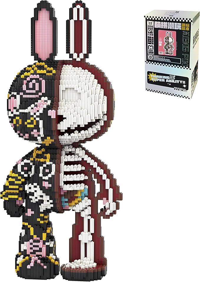 Animal Graffiti Skeleton Rabbit Micro Mini Building Blocks Sets Large Cute Animal Mechanical Rabbit Building Kits Model Toys for Adults Kids Teens 7300 PCS