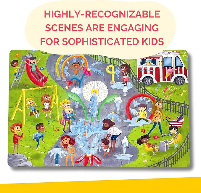 Upbounders® Splash Park 48 Piece Jumbo Puzzle for Kids Ages 4 5 6 7 8 | Beginner Floor Puzzle | Multicultural Family Children Preschoolers at Play | Large Pieces & Storage Box (FSC-Certified)