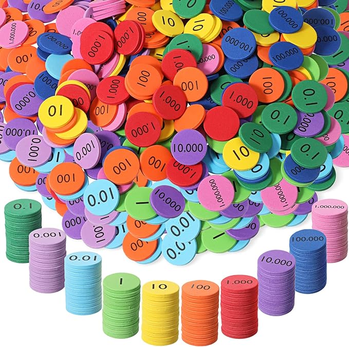 Kingdder Place Value Disks 10 Decimals to Whole Numbers Counting Chips for Kids Base 10 Place Value Manipulatives Math Counters Discs Set for Elementary School Math Supplies(2000 Pcs)