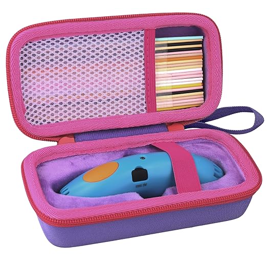 co2CREA Hard Case for 3Doodler Start+ Essentials (2024) 3D Pen Set - Storage Organizer with Custom Slots for Art Activity Set, Printing Filament Refill and USB Charger, Purple Case + Rose Red Zipper