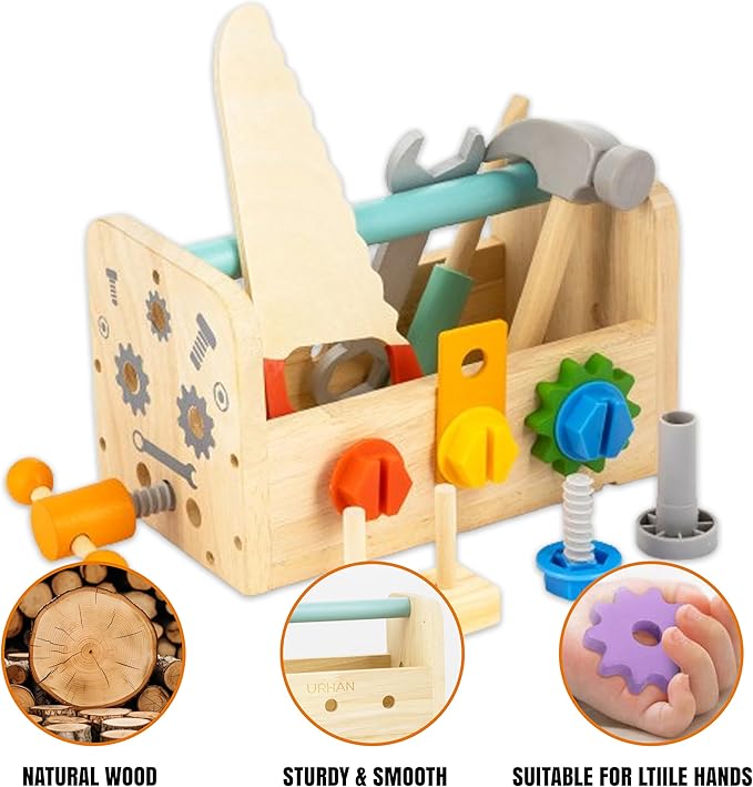 Kids Tool Set – 35 Pieces Wooden Toddler Tool with Box – Montessori STEM Educational Pretend Play Construction Toy for 3 to 13 Year Old Boys Girls – Best Birthday Gift
