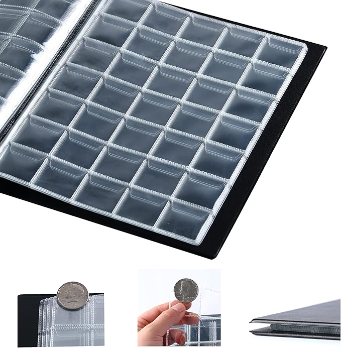350 Pockets Coin Albums - 35x30 mm/1.3x1.1 inch Pocket Black Coin Book 10 Pages Coin Collection Holder Letter Size Coin Storage Book CS0235BK