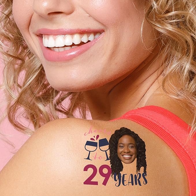 Big Dot of Happiness Custom Photo But First, Wine - Birthday Party Favors - Fun Face Temporary Tattoos - Set of 12