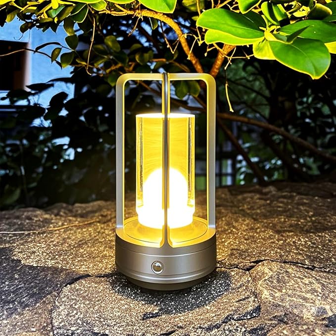 Portable Metal Table Lamp for Outdoor/ Indoor, 4000 mAh Rechargeable Cordless Table Lamp with 3 Color Stepless Dimmable, Outdoor Lanterns for Patio/ Bar/ Camping/ Party/ Outdoor Coffee Table