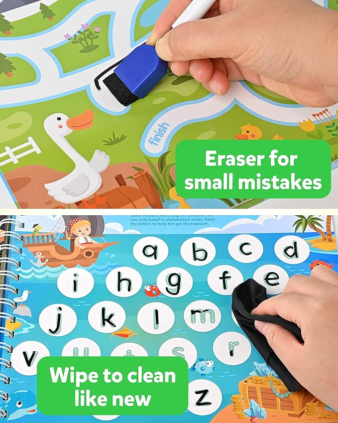 Coogam Magic Writing Practice for Preschool with Color Pattern, Learn to Write Workbook for Kids Age 3-12 Toys, Reusable Alphabet Numbers Tracing Book Learning Activities