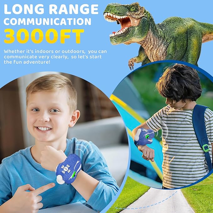 Dinosaur Walkie Talkies for Kids 3 Pack Camping Gear T-Rex Outdoor Toys for Boys Girls Age 3-12 Year Old 3 Channel Long Range Birthday Gifts Easter Christmas Stocking Stuffers Blue