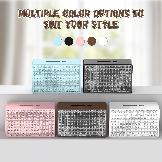 Wooden Money Saving Box, Cash Vault Savings Box for $10000 $5000 $3000 $1000 $800 $500 Target Money Saving Challenge, Reusable Money Box with Counter, Dry Erase Pen/Savings Trackers/Rubber Band-Black