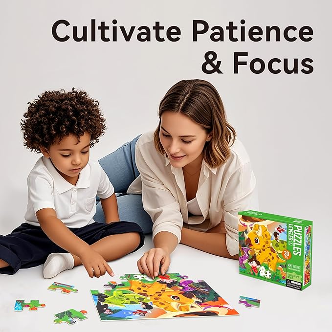 Dotimo 4-Pack Dinosaur Puzzles for Kids Ages 3-5, Progressive Learning Puzzles with Storage Box – 24/30/35/48 Piece Educational Games for Toddlers, Family Activities & Gifts