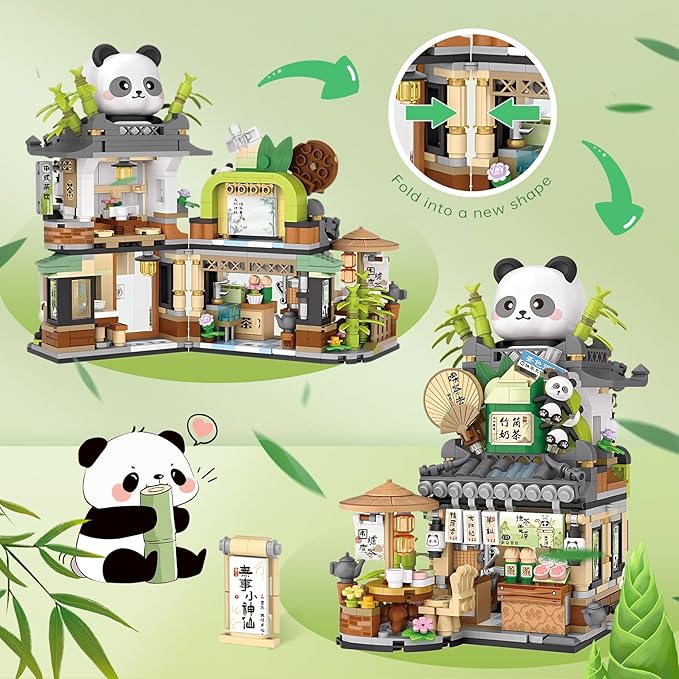 Creative Brick Box Street View-Cute Panda Mini Building Toy Animals Interactive for Kids, Simulation Architecture Toy for Girls and Boys Ages 6+ - Gift Easter, Birthday, Christmas (860 PCS)