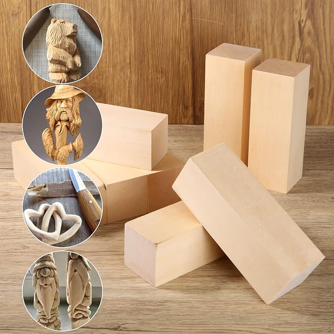 8PCS Basswood Carving Blocks, 6x2x2 inch Unfinished Wood Blocks for Crafts, Unfinished Wood Squares Wooden Blocks for Arts and Crafts