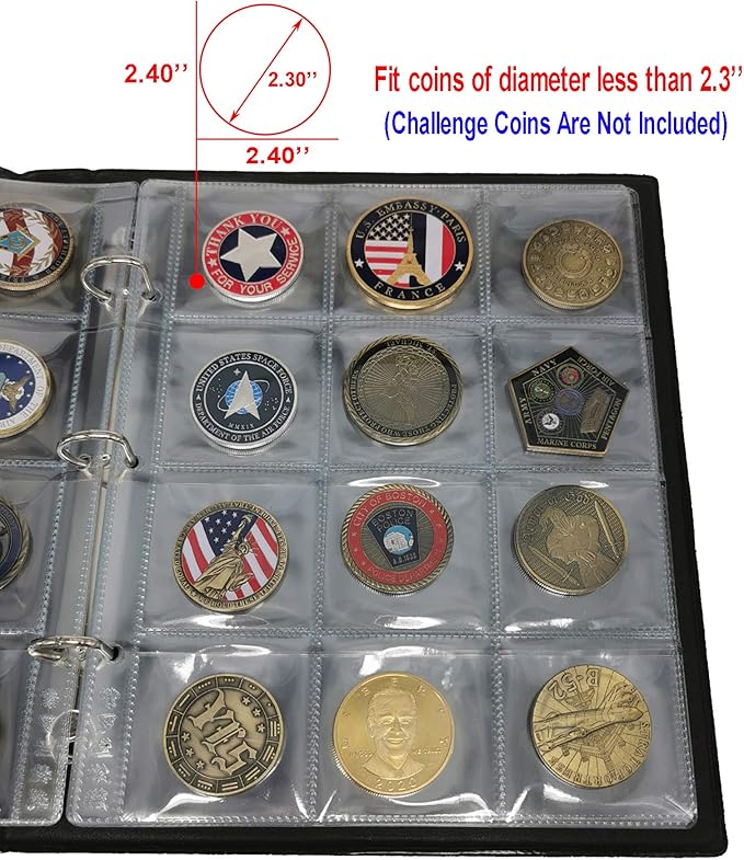 Challenge Coin Album 2.4''x2.4'' Pockets Holds 120 Large Military Coin Medals Display and Storage