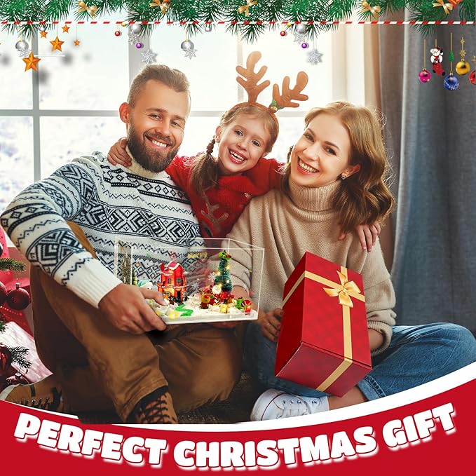 Rhybor Christmas Sensory Bin, Christmas Craft Kits Sand Art Play Kits with Santa, Reindeer, Snowman, Mini Christmas Tree Holiday Sensory Play Set Christmas Xmas Gift Decorations for Adult Kid