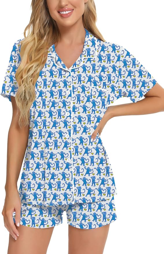 SWOMOG Womens Button Down Pajamas Set Short Sleeve Sleepwear Bride Soft Pj Lounge Sets XS-3XL