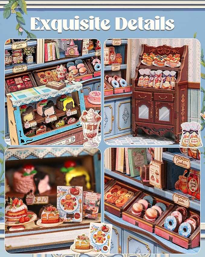 Cutefun Book Nook Kit - DIY Miniature House Kit for Adults and Teens, 3D Wooden Puzzle Mini House Building Kit with LED, Dollhouse Kit Bookshelf Insert Decor Creative Gifts (Sweet Marie)