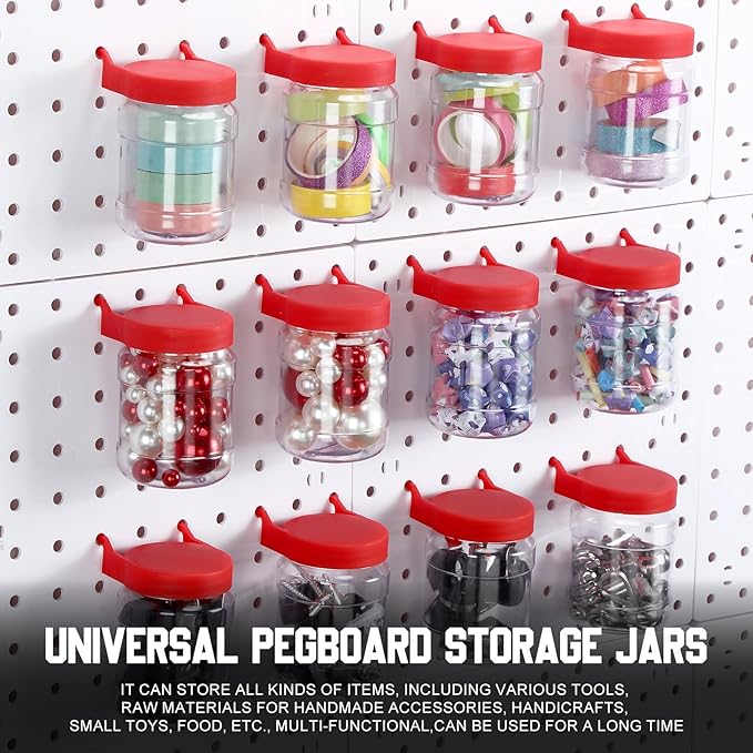 Unittype 20 Set Pegboard Organizer Accessories Peg Boards Jars with Lids Plastic Pegboards Bins Storage Containers Clear Peg Board Wall Organizer for Garage Sewing Office Home Supplies(Red)