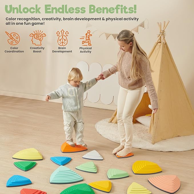 Stepping Stones – Indoor & Outdoor Obstacle Course Toys for Kids – Montessori Sensory & Motor Skill Development, Coordination & Active Play – Textured Educational Play Set
