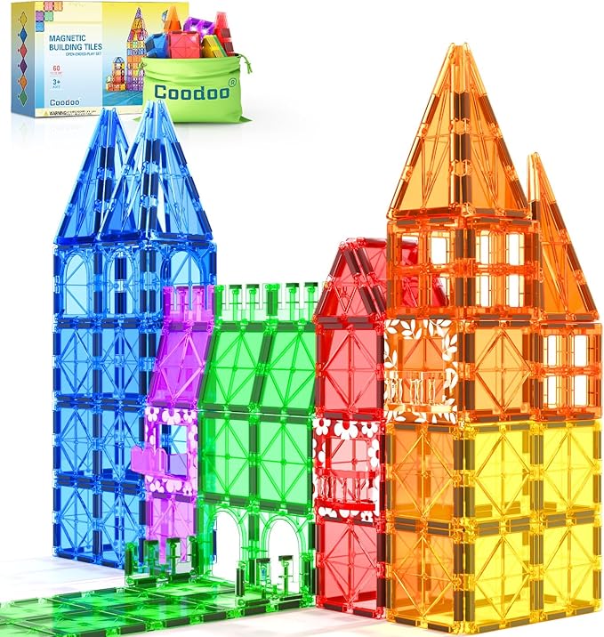 60 PCS Magnetic Building Tiles Kids Toys STEM Magnetic Blocks Sensory Toys Kids Games Magnet Building Toy for Boys and Girls Aged 3+, Kid Brain Development Preschool Kindergarten Toddler Toy
