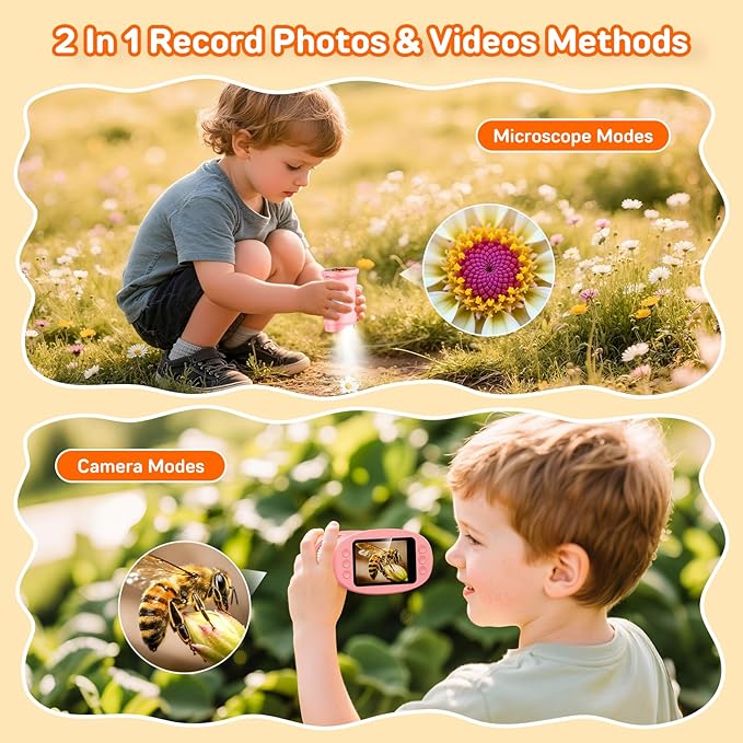 1000X Handheld Digital Microscope for Kids with 2.0" IPS Screen, Portable STEM Science Lab Toy, Rechargeable Pocket Microscope Educational Gift for Boys & Girls Age 4-6 8-12, Pink