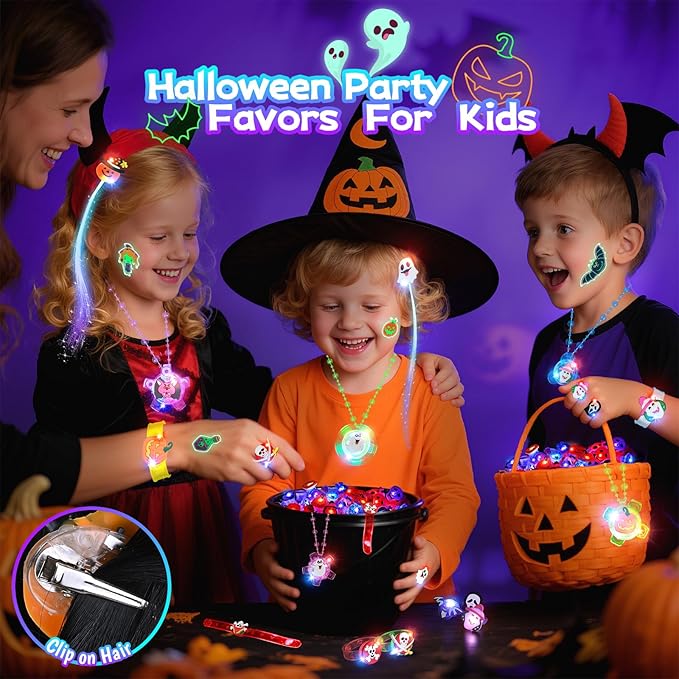 SpringFlower 100Pcs Halloween Party Favors Bulk, Glow in the Dark Party Supplies Halloween Decorations for Kids, Halloween-Themed Toys for Trick or Treat Goodie Bag Stuffers Fillers Prizes Gifts