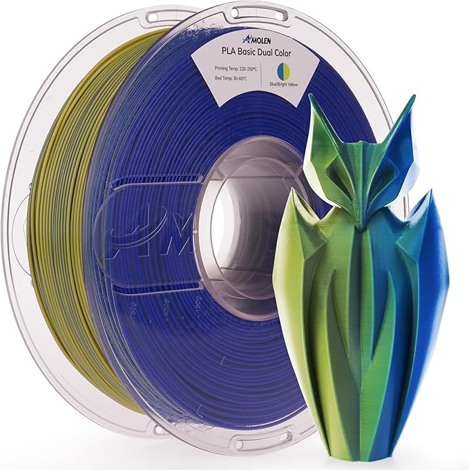 AMOLEN PLA Filament 1.75mm Dual Color Blue & Bright Yellow, True High Speed 600mm/s 3D Printer Filament, Dimensional Accuracy +/- 0.02mm, 1KG Spool(2.2lbs) Fits for Most FDM 3D Printers
