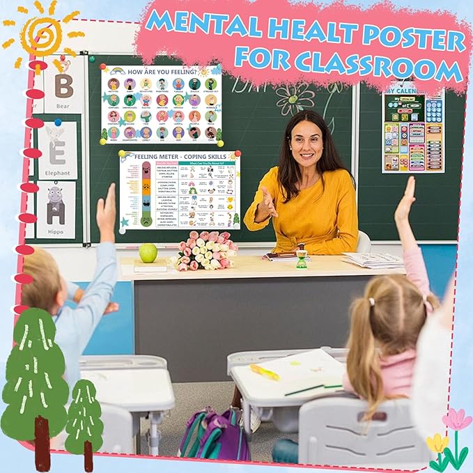 LAZTZQ Feelings Chart for Kids, Children's Mental Health Poster - Emotion Recognition Chart, 11x17inch Poster for School Counselors, Psychologists, and Parents Special Education Classroom Supplies