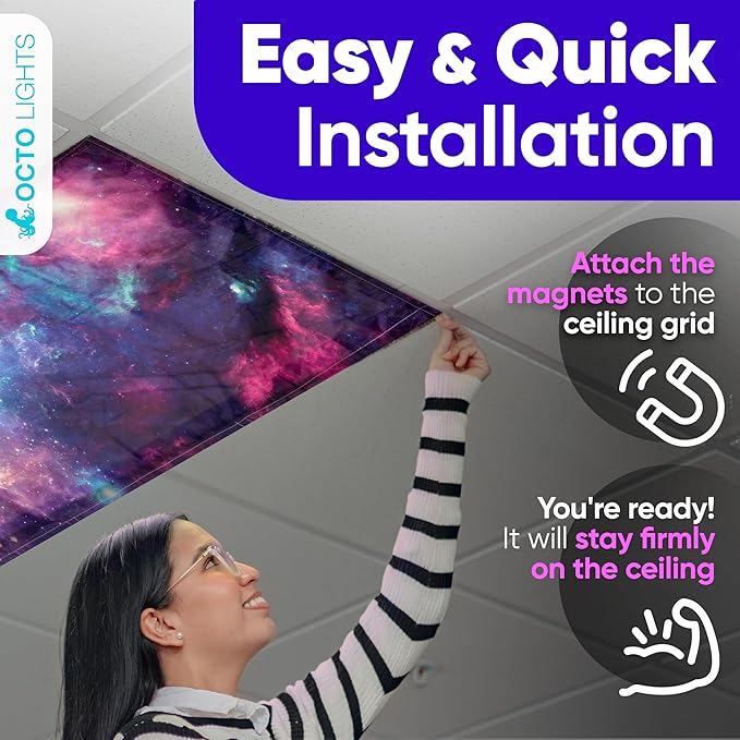 Magnetic Fluorescent Light Covers for Ceiling Lights - Astronomy Cover for Fluorescent & LED Fixture - Must Haves for Teacher Supplies - Classroom, Home, Office Decor - Shield Overhead Lighting