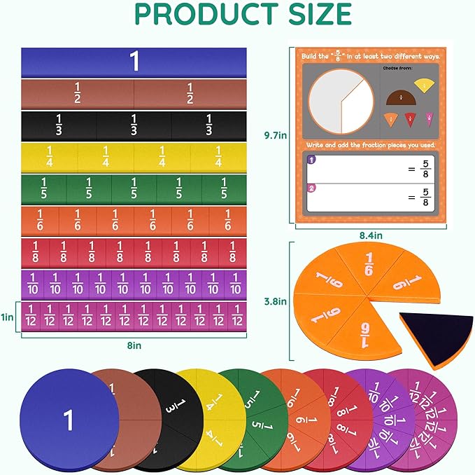ZKOO Magnetic Fraction Tiles & Fraction Circles Activity Set, Math Manipulatives for Elementary School, Math Learning Magnets Puzzles, School Educational Resources Classroom Educational Kit