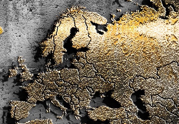 artgeist Textured Canvas Wall Art World map 35x24 in - 1pcs Painting Canvas Prints Picture Artwork Image Framed Contemporary Modern Photo Wall Home map Continents Black k-A-0498-b-a